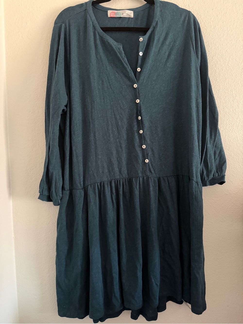 Free People Beach Dress Button Shirt Emerald Green Oversized M